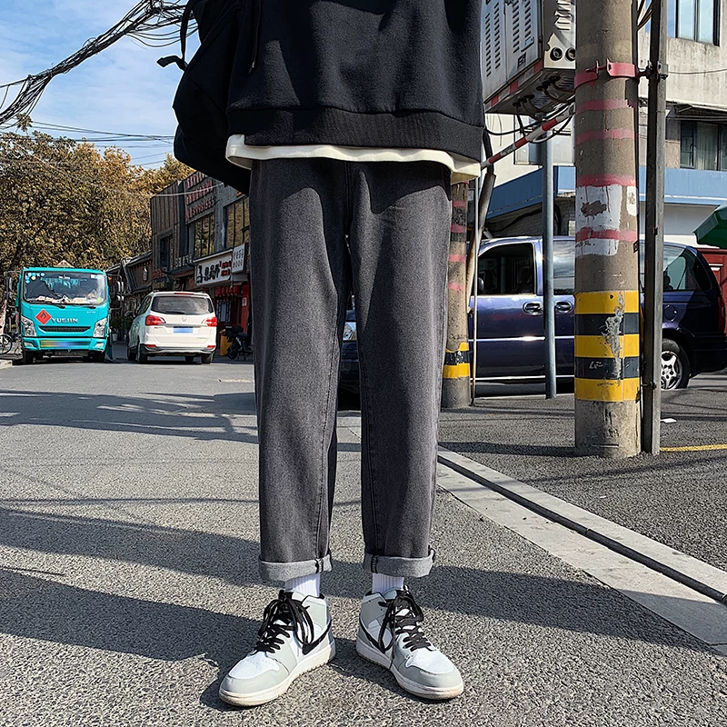 Quần jean ống đứng phong cách Harajuku mùa xuân thu dành cho nam, quần dài xếp ly thời trang Hàn Quốc, quần ống rộng dáng rộng đa năng hợp thời trang.
