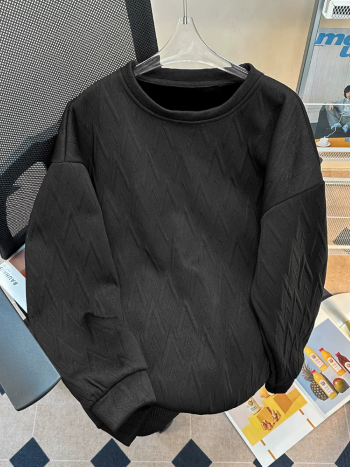 Áo nỉ jacquard hợp thời trang mùa xuân thu dành cho nam, áo lót cổ tròn dáng rộng, áo khoác học sinh đa năng phong cách Hàn Quốc.