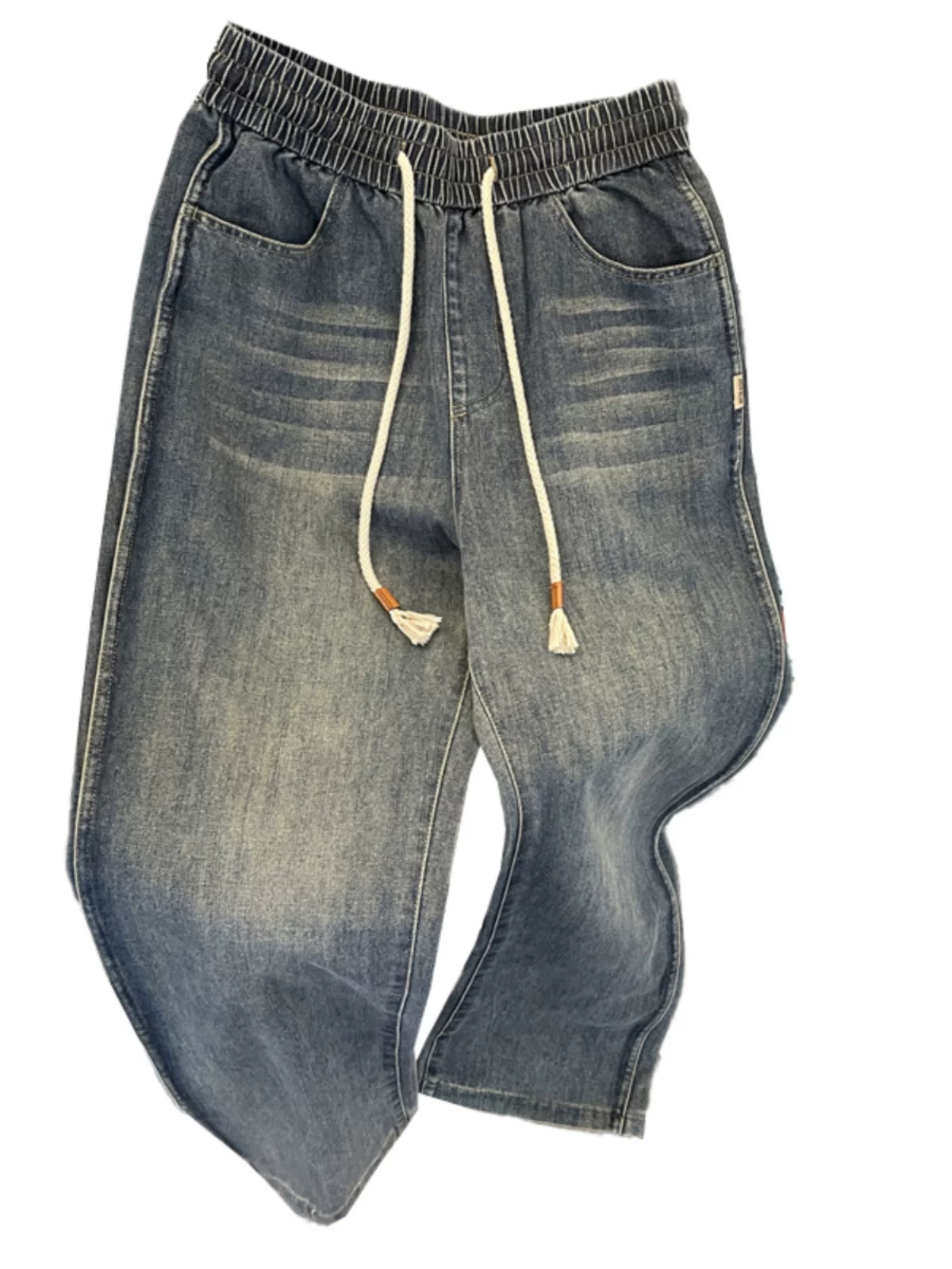 Quần jean cổ điển mùa thu đông dành cho nam, quần cạp chun có dây rút, quần ống rộng dáng rộng thương hiệu thời trang retro Mỹ