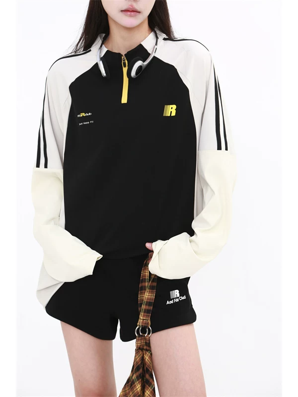 Áo thun dài tay kiểu Mỹ dành cho nam và nữ, thương hiệu thời thượng, dáng rộng, áo thể thao phối màu, nhanh khô, áo đi xe đạp chống nắng.