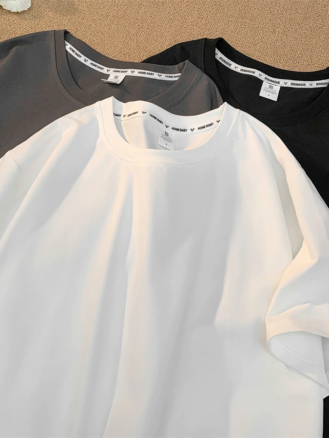 Áo thun ngắn tay mùa hè cho nam, cổ tròn rộng rãi, áo sơ mi trơn màu, phong cách Mỹ thời thượng, quần áo cặp đôi tay ngắn đơn giản, giản dị