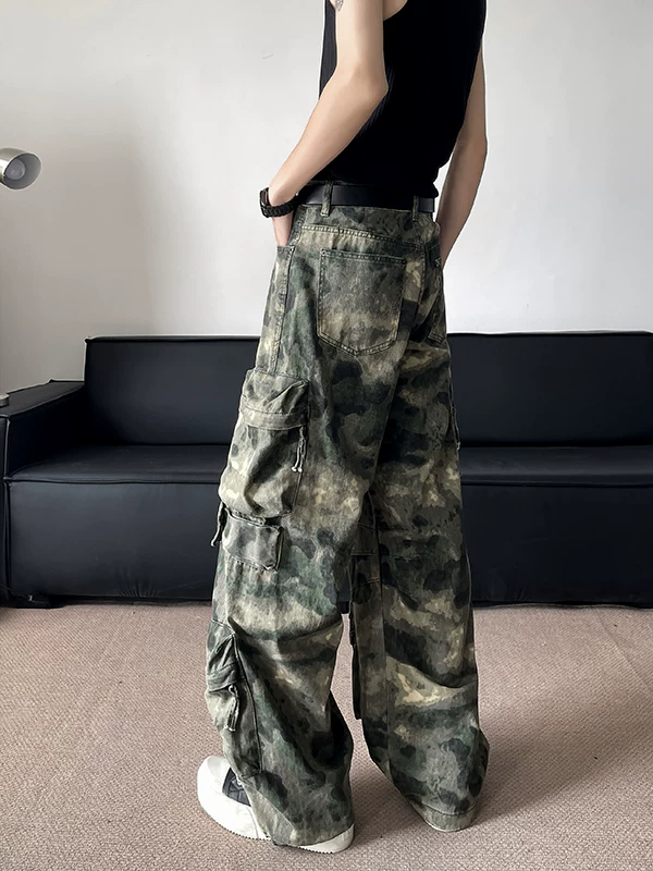 Quần công sở rằn ri kiểu Mỹ dành cho nam, quần ống cong cleanfit mùa xuân thu, quần dài ống rộng nhiều túi thương hiệu thời thượng.