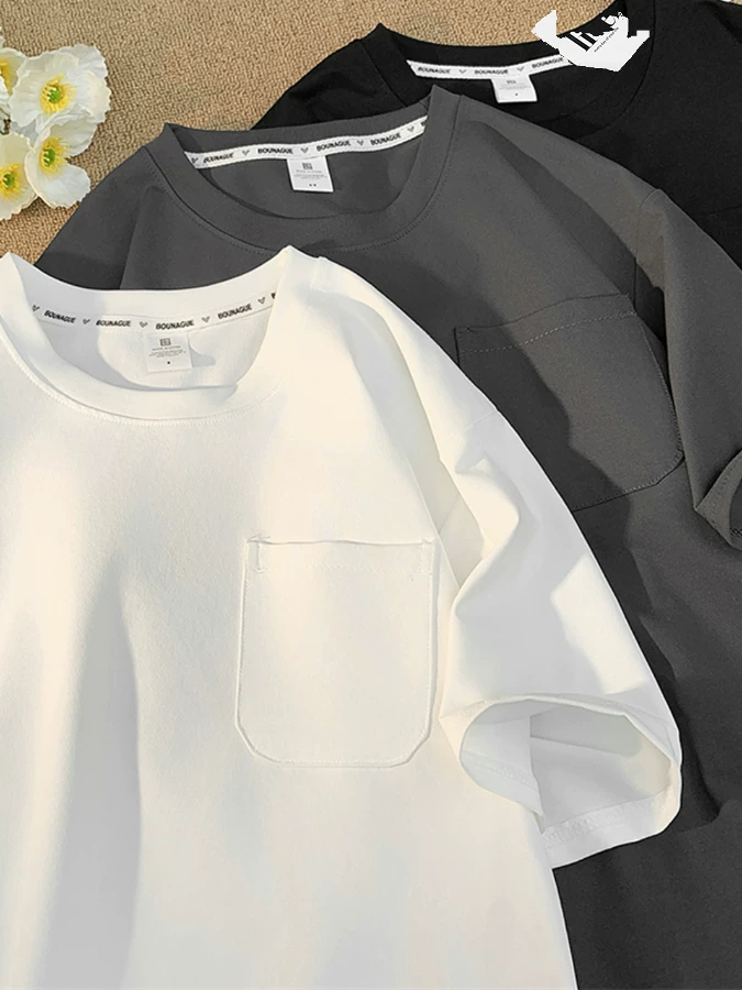 Áo thun ngắn tay chắp vá kiểu Nhật dành cho nam, áo kiểu Nhật dáng rộng đơn giản, áo thun nửa tay đa năng hợp thời trang mùa hè.