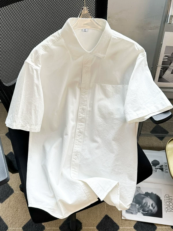 Áo sơ mi nam tay ngắn kiểu Nhật, áo sơ mi trơn màu đơn giản mùa hè, dáng rộng, áo kiểu Hàn Quốc đa năng hợp thời trang.