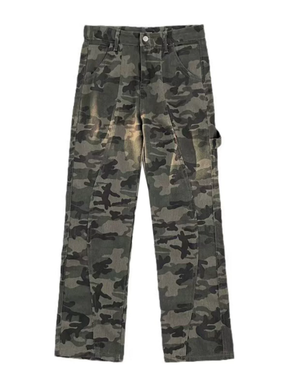 Quần jean rằn ri chắp vá dành cho nam, quần phong cách đường phố Mỹ, quần công sở ống đứng hợp thời trang mùa xuân thu.