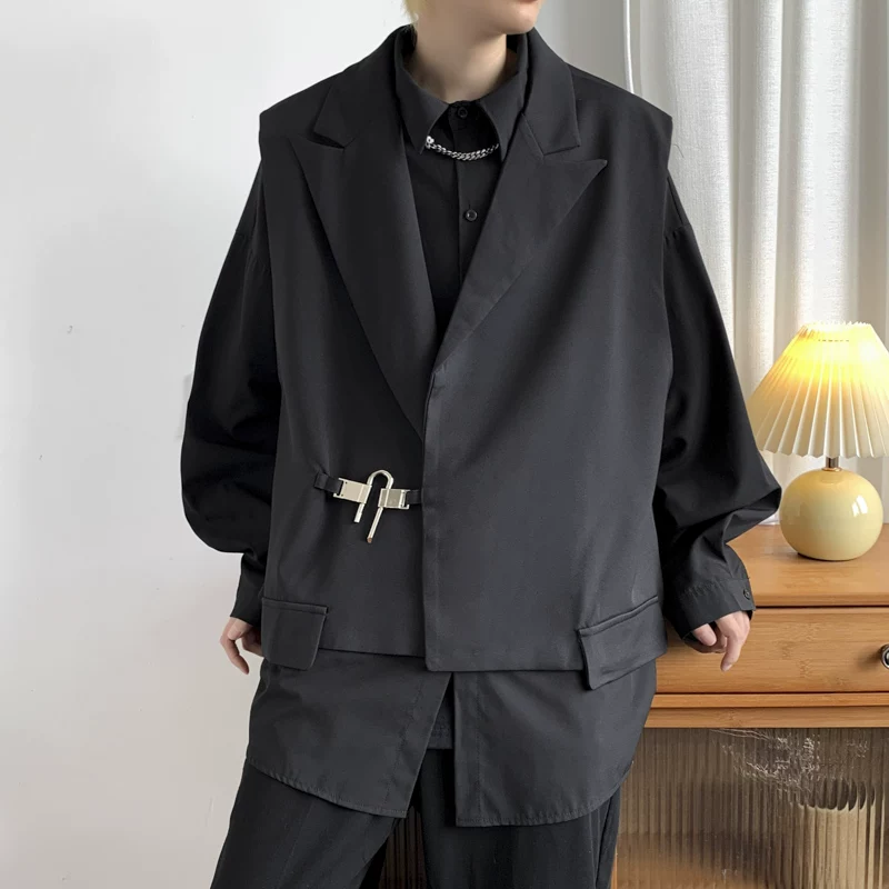 Áo vest không tay hợp thời trang và sành điệu dành cho nam, phong cách Hàn Quốc, dáng rộng, mùa xuân thu, phong cách Hồng Kông, thiết kế lấy cảm hứng từ Instagram.