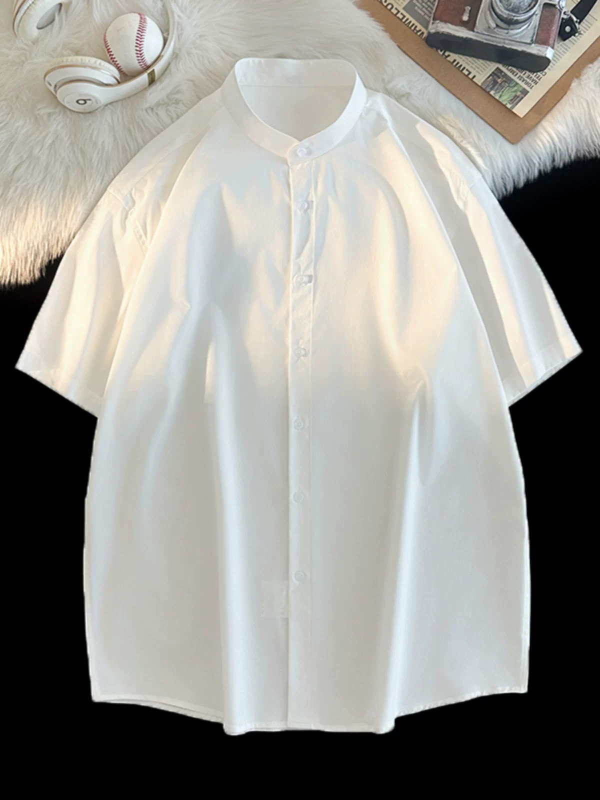 Áo sơ mi nam ngắn tay màu trơn đơn giản, áo sơ mi cổ đứng phong cách Trung Quốc mới hợp thời trang, áo nửa tay mỏng mùa hè dáng rộng thoải mái