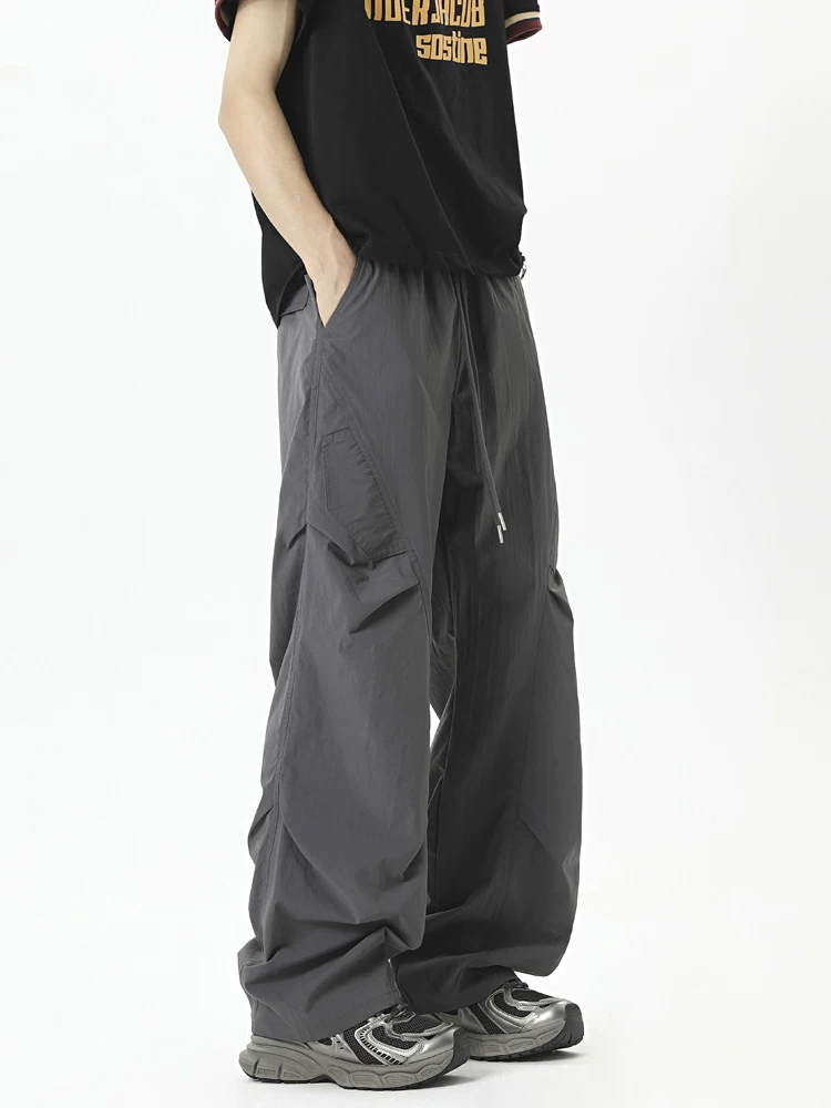 Quần thể thao thiết kế xếp ly kiểu Mỹ dành cho nam, quần cargo mỏng nhanh khô mùa hè, quần âu ống đứng cao cấp.