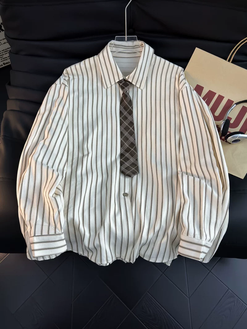 Áo sơ mi dài tay kẻ sọc phong cách Nhật Bản dành cho nam, áo kiểu dáng rộng hợp thời trang mùa hè, áo khoác sơ mi kiểu cổ điển.