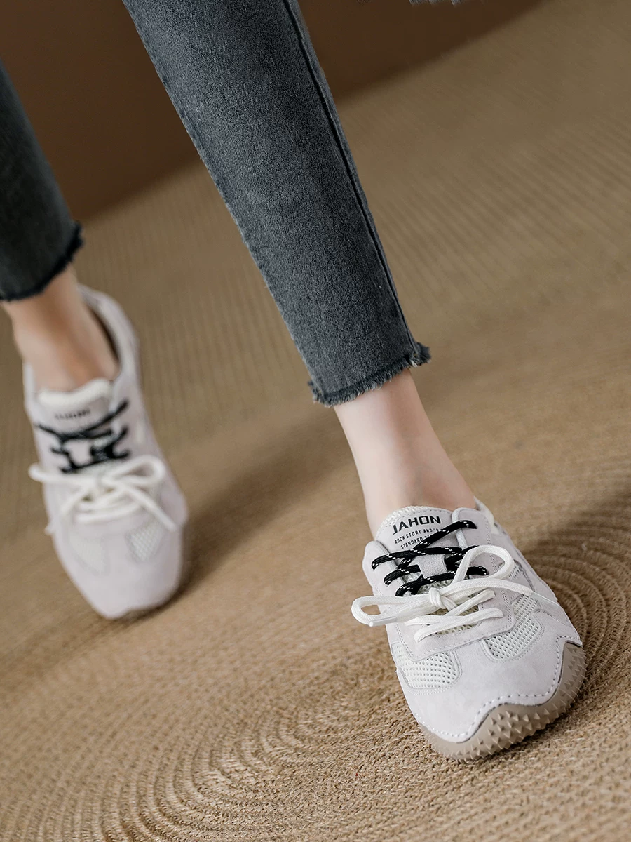 Giày thể thao Đức cổ điển phối màu dành cho nữ, giày thể thao lưới thoáng khí, giày thể thao đế mềm màu trắng mới mùa thu 2025.