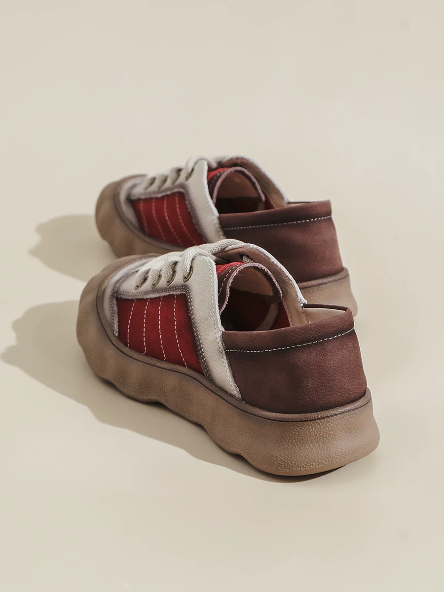 Giày thể thao nữ da bò lớp đầu phối màu retro, đế mềm êm chân, kiểu mới thu 2025, giày casual hai kiểu mang.