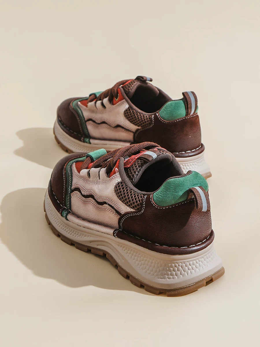 Giày bố nữ da bò lớp đầu nhiều màu sắc phong cách retro, giày Forrest Gump đế dày tăng chiều cao, giày thể thao thường ngày mới mùa thu 2025.