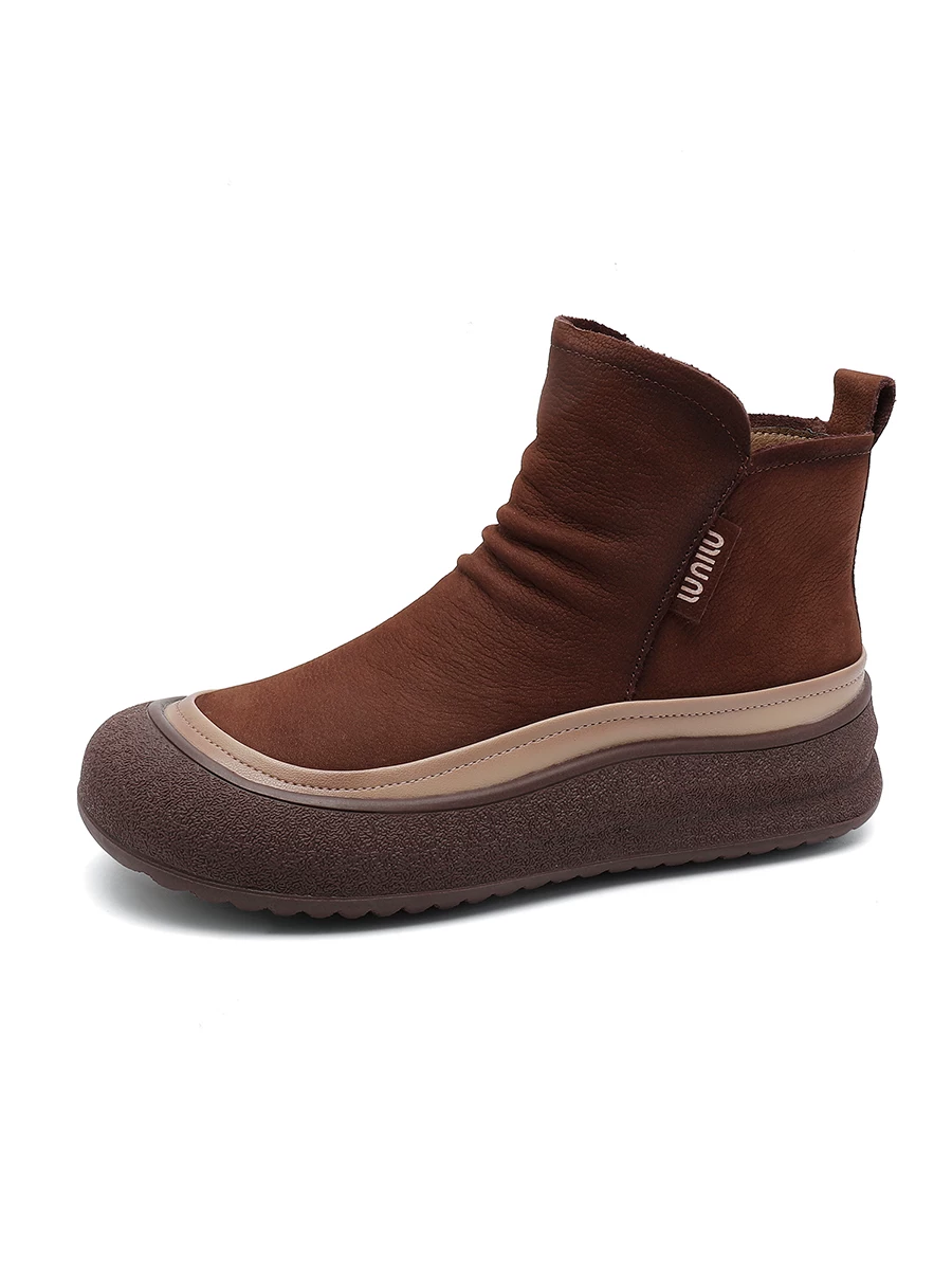Giày bốt ngắn Birkenstock da bò nâu cổ điển dành cho nữ, kiểu mới thu đông 2025, da thật, đế mềm, lót lông cừu, kiểu dáng Martin xếp ly, thoải mái.