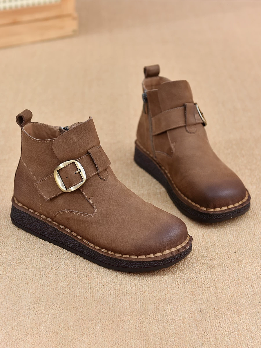 Giày bốt cổ ngắn Birkenstock cổ điển bằng da thật dành cho nữ, đế mềm, lót lông cừu, bốt cotton ấm áp, bốt Chelsea Martin mới mùa thu đông 2025.