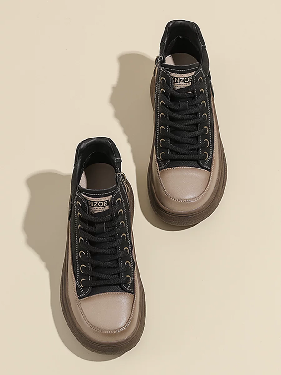 Giày cao cổ nữ, chất liệu da thật đế mềm, kiểu dáng thể thao năng động, boots ngắn mùa thu đông 2024, boots Martin ngắn da bò phong cách retro.