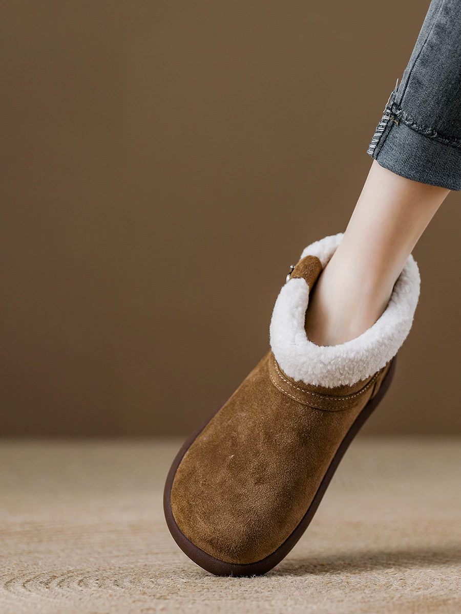 Giày bốt tuyết Little Potato Birkenstock dành cho nữ, kiểu mới mùa đông 2025, bốt ngắn lông xù, đế dày, lót lông cừu, dày dặn, ấm áp, chất liệu cotton.