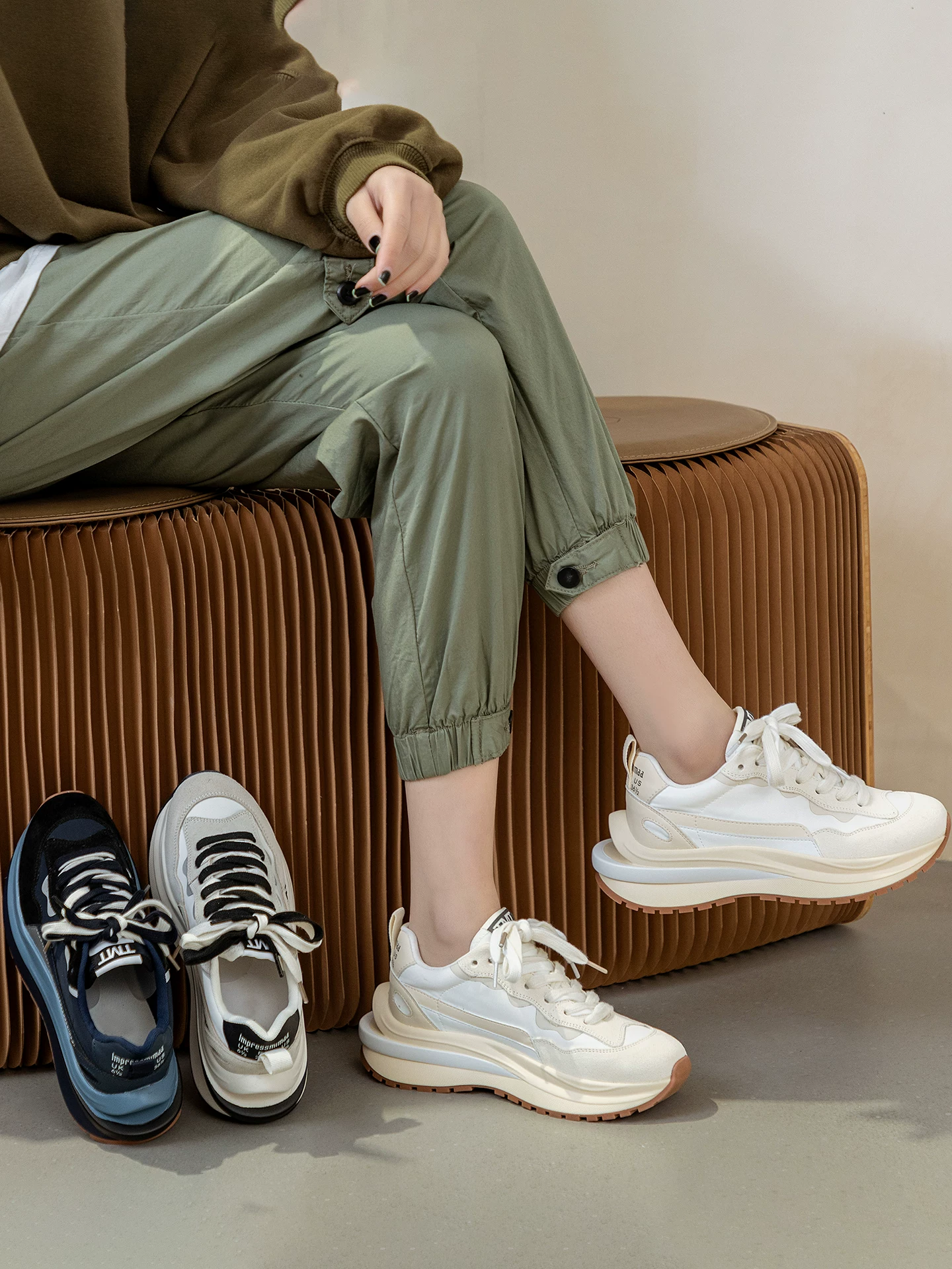 Giày thể thao nữ kiểu bố già phá cách, đế dày tăng chiều cao phong cách retro GAT, giày thể thao nhẹ nhàng thời trang mùa xuân 2026.