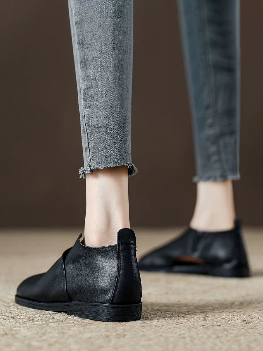 Giày sandal nữ da thật đế mềm hở mũi kiểu miệng cá, mẫu mới hè 2026, giày La Mã da bò retro phong cách giản dị, hở gót khoét lỗ.