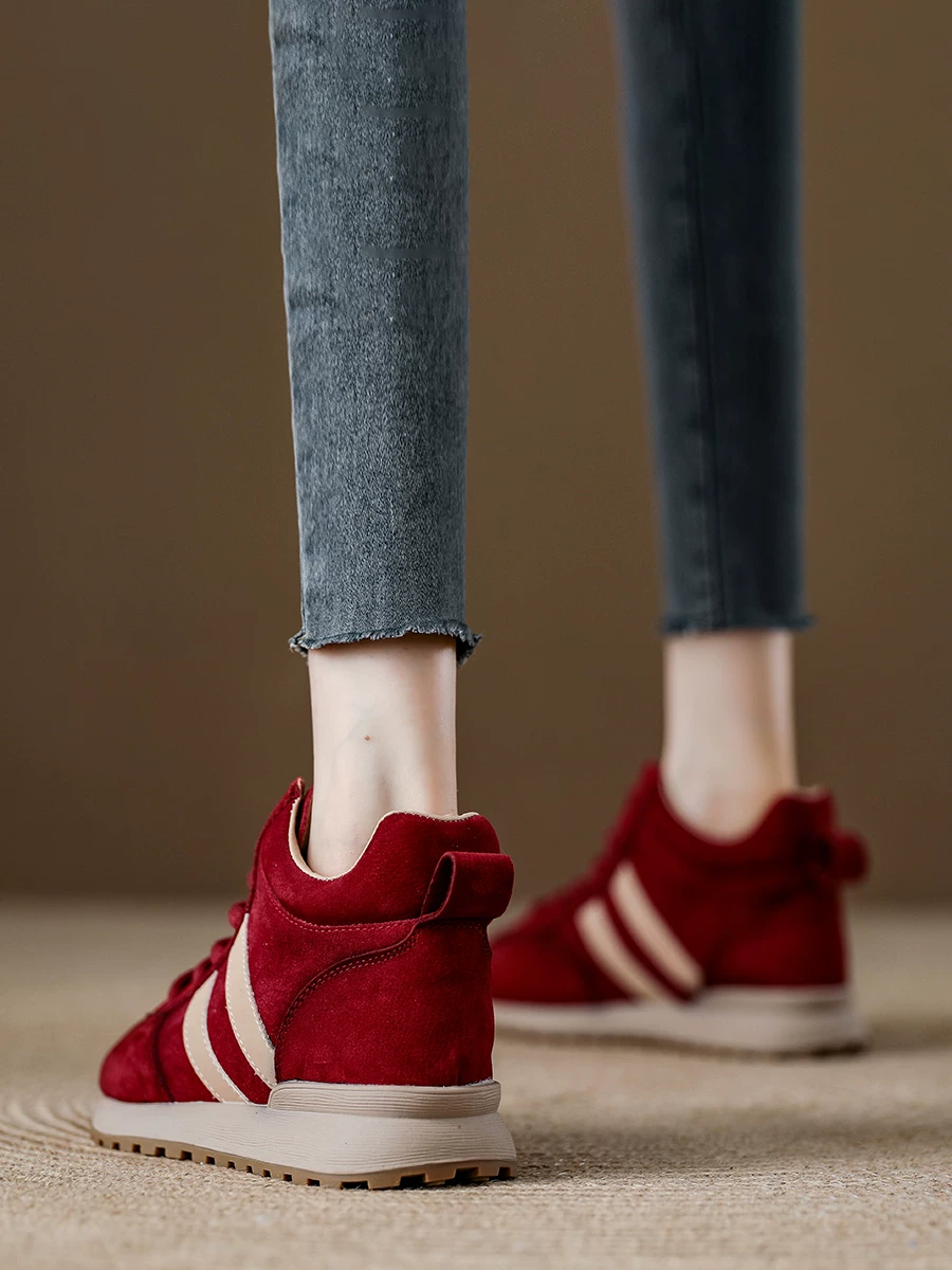 Giày nữ cao cổ da kiểu retro GAT, mẫu mới thu 2025, đế dày, nhẹ, thể thao, phong cách thường ngày, kiểu ankle boots