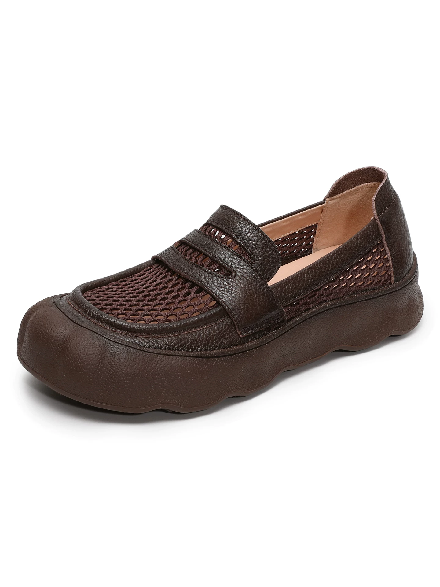 Giày lười lưới cho nữ, dép đế mềm kiểu slip-on, phong cách mới mùa hè 2026, giày da thường ngày thoáng khí, thiết kế rỗng.