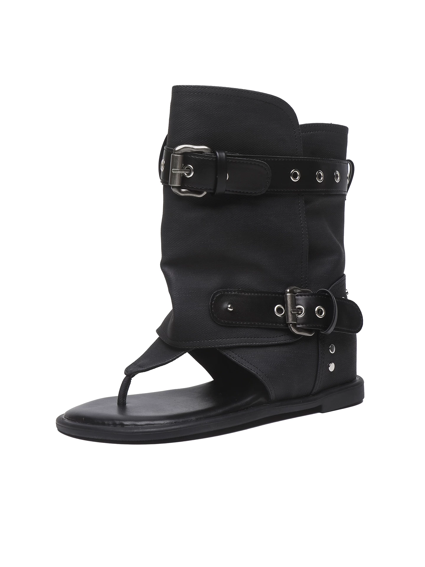 Giày sandal đế xuồng mũi nhọn dành cho nữ có đinh tán và khóa cài, giày bốt phong cách hot girl, giày bốt denim mỏng mùa hè 2026, giày sandal kiểu La Mã.