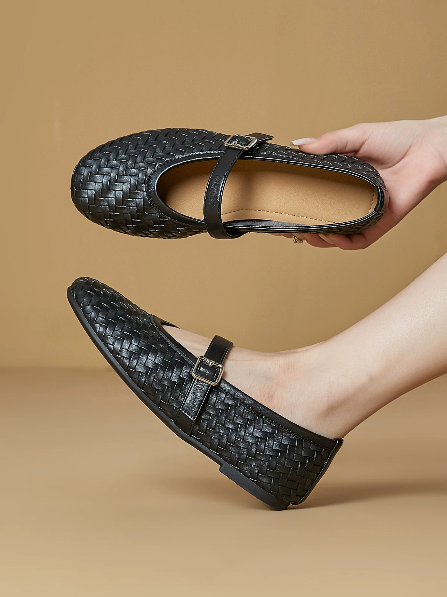 Giày Mary Jane quai dệt kiểu Pháp dành cho nữ, giày bệt thanh lịch mới mùa xuân 2026, giày bệt kiểu ballet nông đế dành cho đi làm.