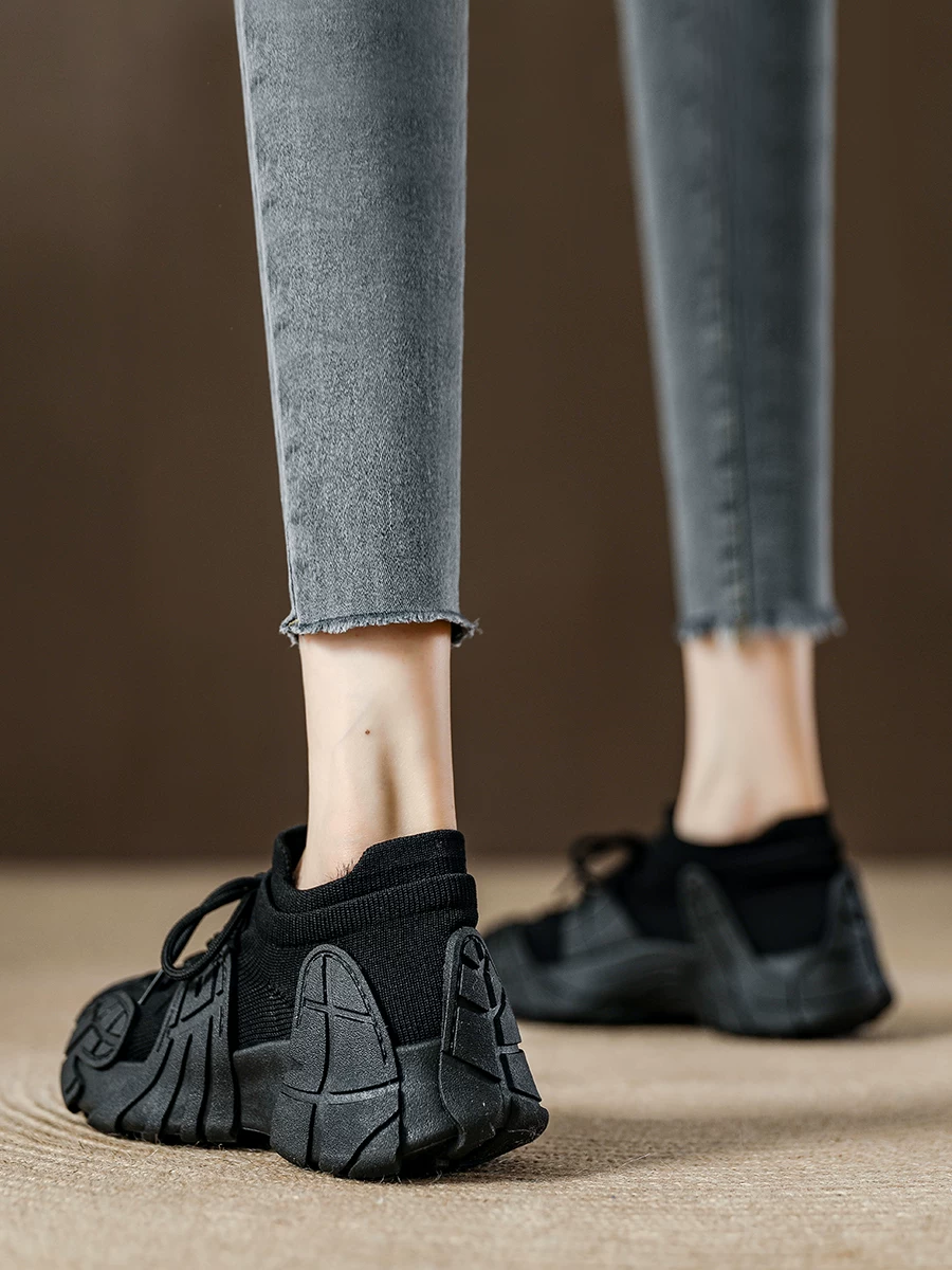 Giày Octopus Dad dành cho nữ, giày vớ Flyknit đế dày, giày thể thao nữ mùa thu 2025 mới, thoáng khí, nhẹ, phong cách thường ngày.