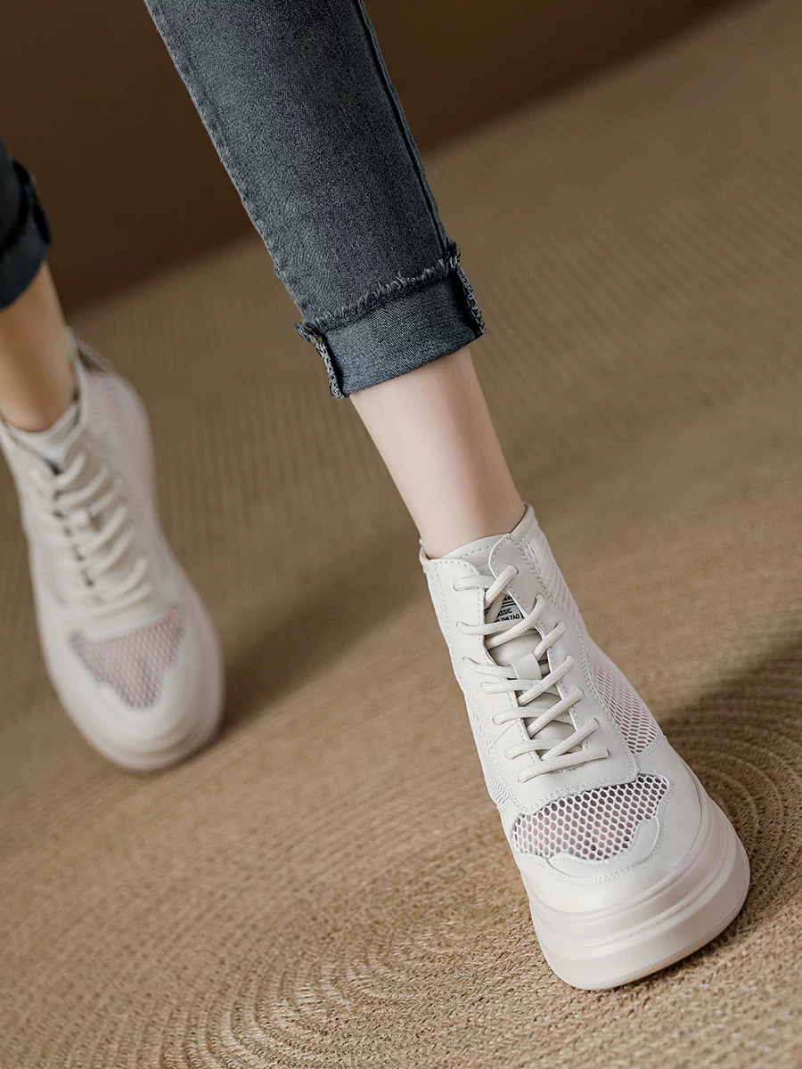 Giày sandal nữ đế dày tăng chiều cao, thoáng khí, kiểu cao cổ, mùa hè 2026, kiểu boot ngắn mỏng, thể thao, thời trang, chất liệu lưới