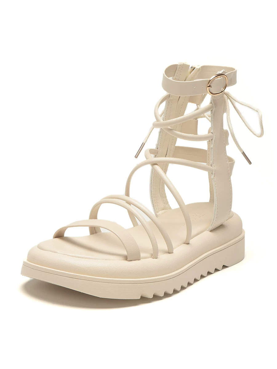 Giày sandal cao cổ kiểu tiên nữ dành cho nữ, giày La Mã quai chéo thời trang đế dày, sandal khoét lỗ mới mùa hè 2026 dành cho nữ.