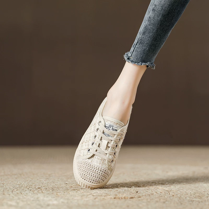 Giày espadrille cói kiểu Chanel dành cho nữ, giày bệt đa năng, giày vải đế thấp thoáng khí mới mùa xuân/hè 2025.