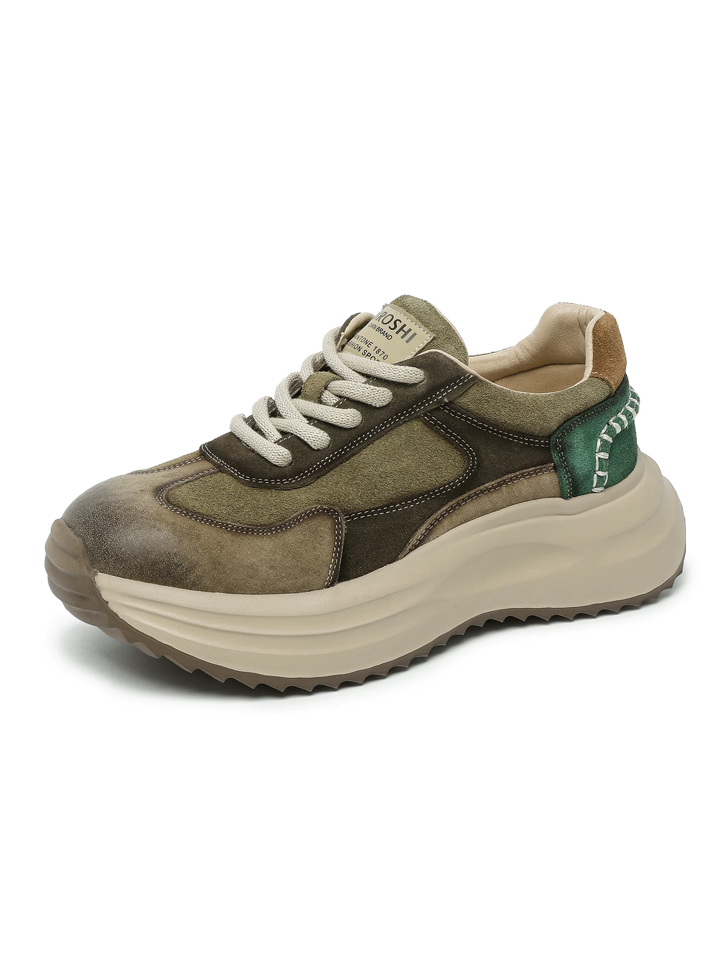 Giày dad shoes nữ phối màu da bò, giày Forrest Gump retro đế dày bằng da thật, giày thể thao nhẹ nhàng mùa xuân 2026 mới.