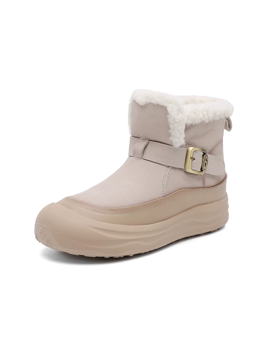 Giày bốt tuyết Birkenstock da bò retro dành cho nữ, đế dày, lót lông cừu, chất liệu cotton dày, kiểu mới mùa đông 2025, bốt ngắn ấm áp lông xù.