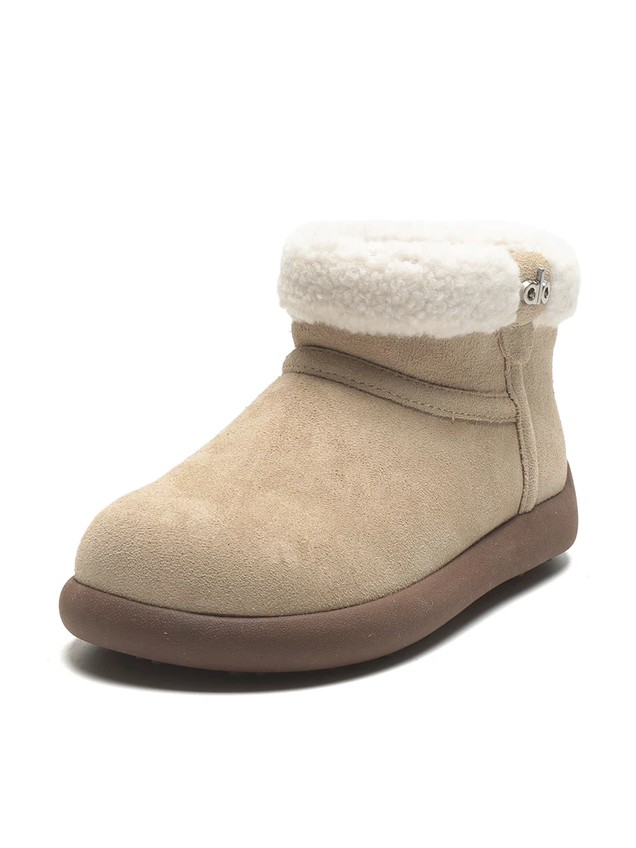 Giày bốt tuyết Little Potato Birkenstock dành cho nữ, kiểu mới mùa đông 2025, bốt ngắn lông xù, đế dày, lót lông cừu, dày dặn, ấm áp, chất liệu cotton.