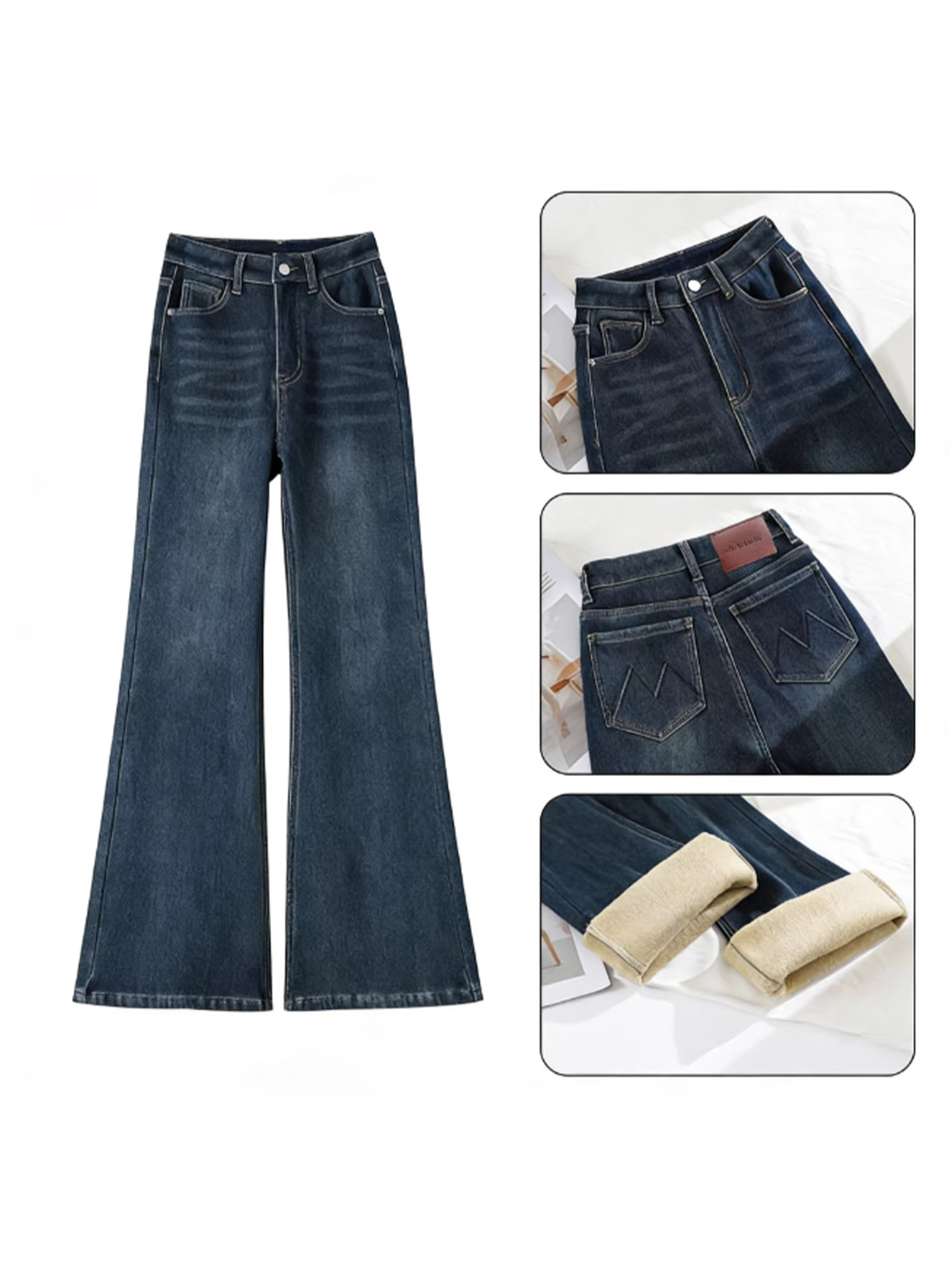 Quần jean nữ La Chapelle lót lông dày, dáng loe, kiểu mới thu đông 2025, cạp cao, không bó sát.