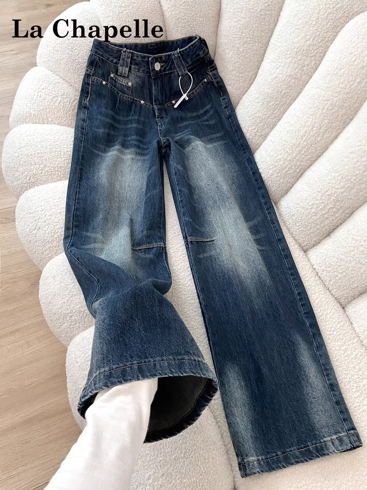 Quần jeans La Chapelle dáng rộng, suông, kiểu retro dành cho nữ, mẫu mới thu đông 2025, dáng nhỏ nhắn, chất liệu mềm mại, kiểu dáng thẳng.