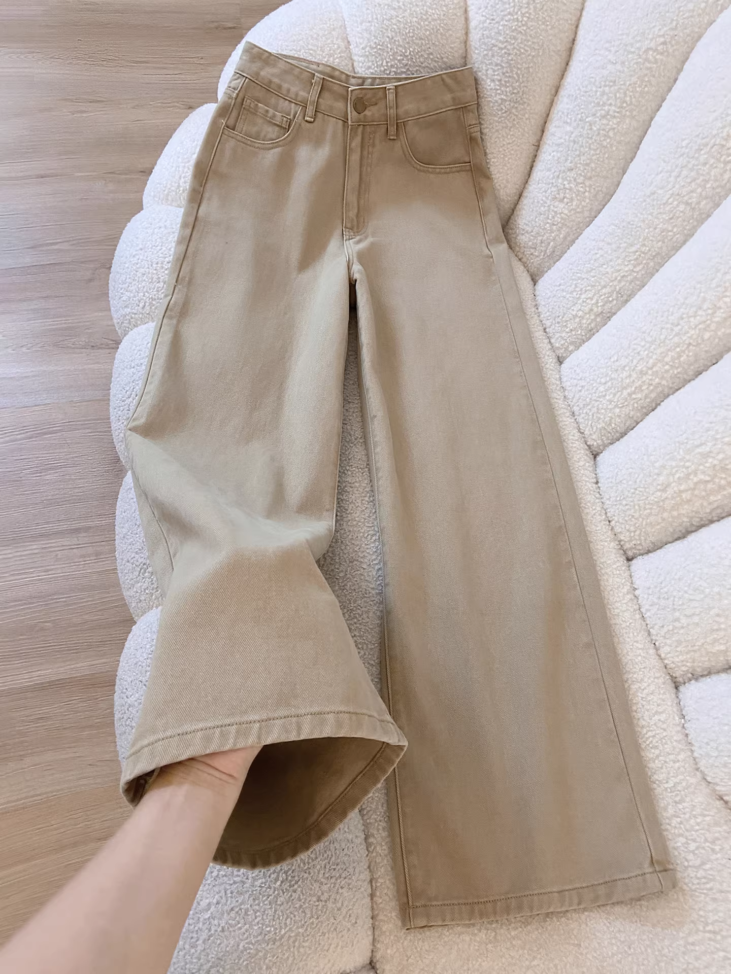 Quần jean ống rộng dày dặn lót lông cừu La Chapelle dành cho nữ, mùa thu đông 2025, kiểu dáng mới, cạp cao, dáng thẳng