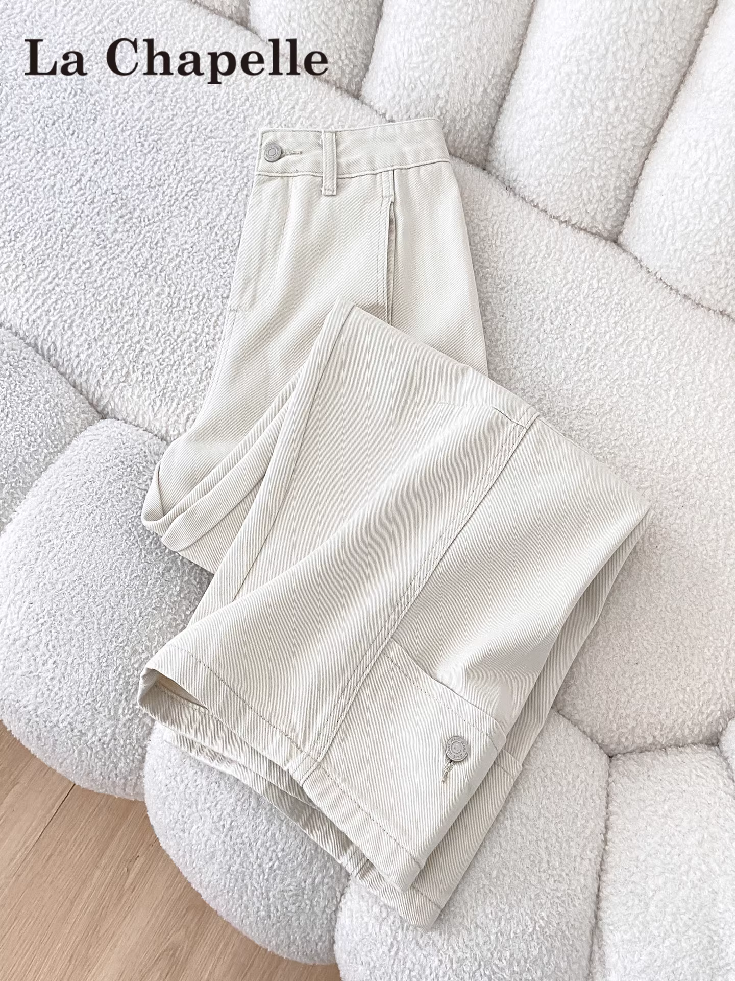 Quần jeans ống rộng kiểu Mỹ La Chapelle màu trắng dành cho nữ, mẫu mới thu đông 2025, cạp cao, dáng suôn, dành cho người nhỏ nhắn