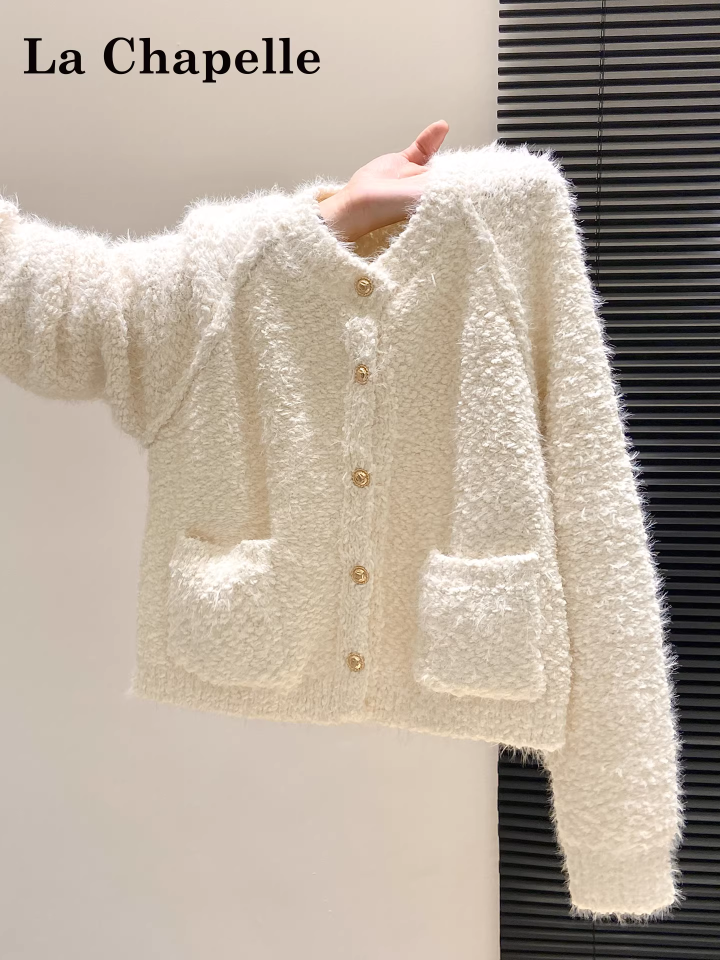 Áo cardigan len dệt kim cổ tròn tay dài La Chapelle dành cho nữ, thiết kế thu đông 2025 mới