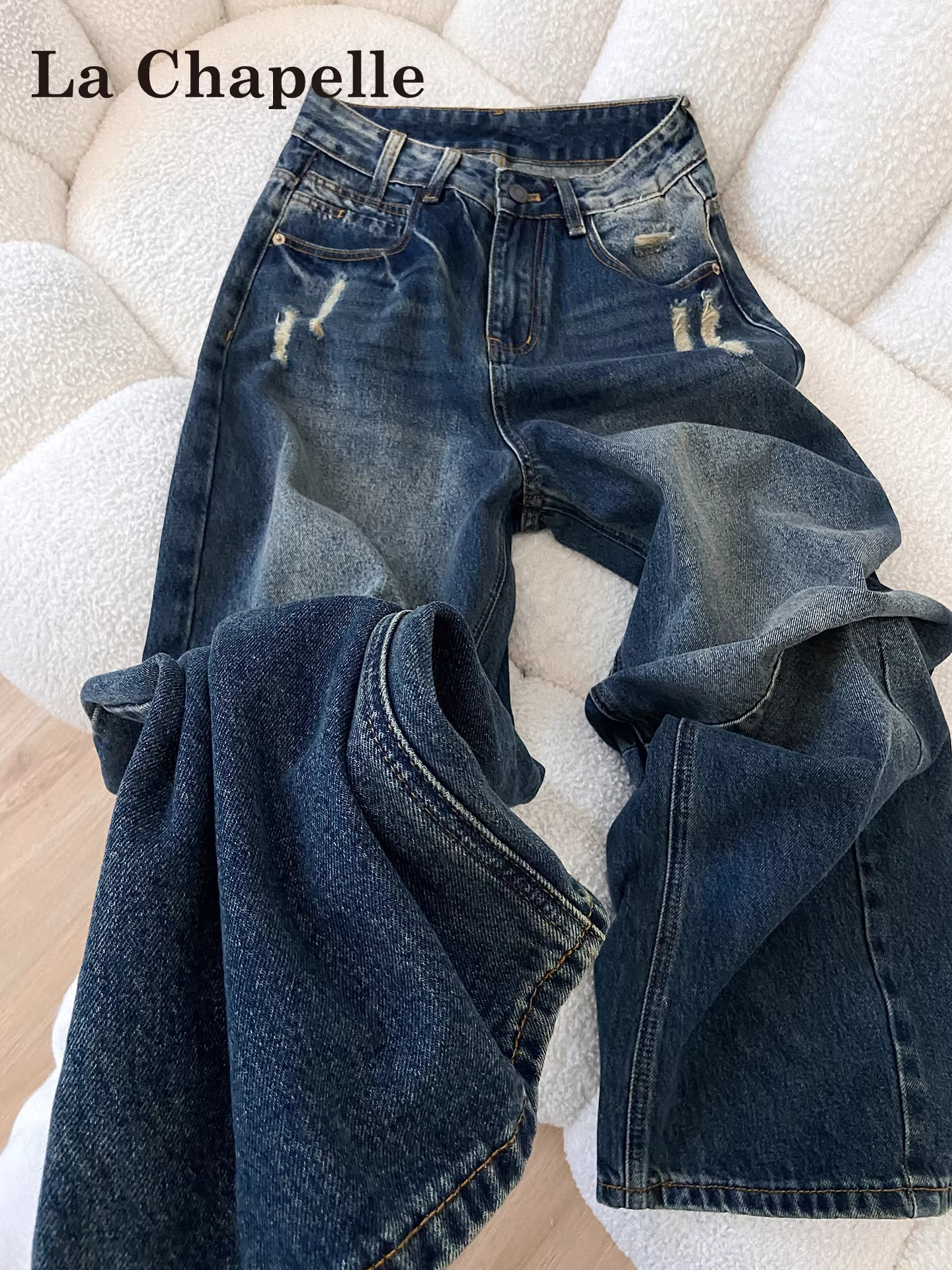 Quần jeans La Chapelle dáng rộng, xắn gấu, kiểu vintage, dành cho nữ, mùa thu đông 2025, kiểu dáng mới, size nhỏ, dáng quần lửng.