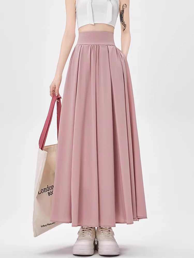 Váy trắng La Chapelle dành cho nữ, kiểu mới hè 2025, cạp cao, dáng xòe, váy midi dáng A nhỏ nhắn.