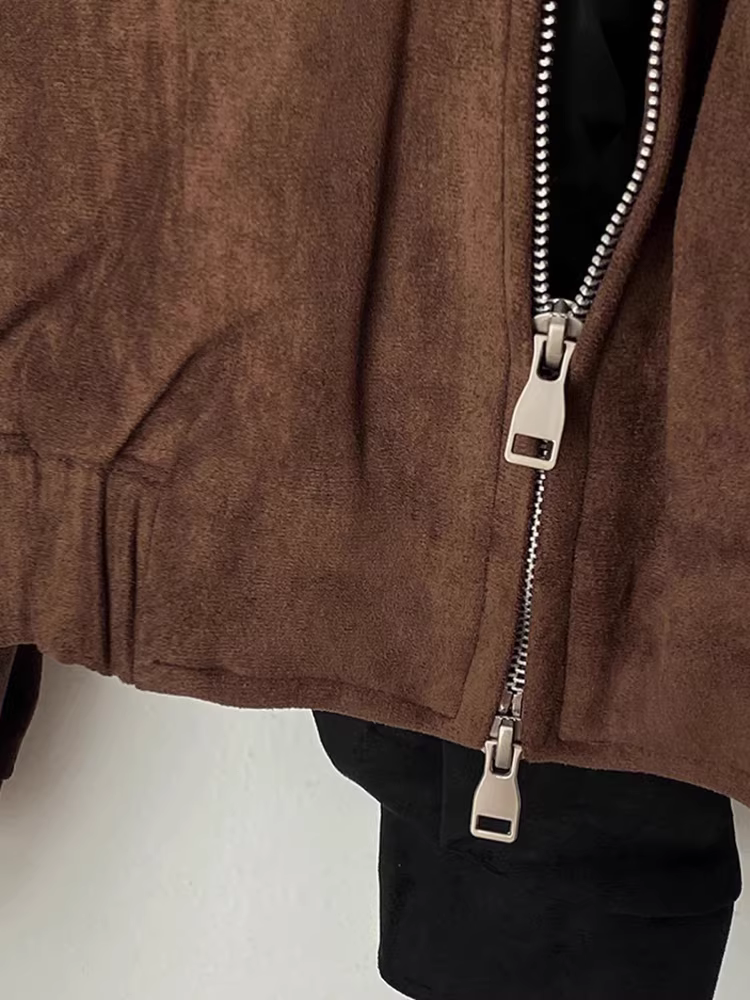 Áo khoác da lộn La Chapelle kiểu cổ điển dành cho nữ, thiết kế lót lông mùa thu đông 2025, kiểu dáng độc đáo