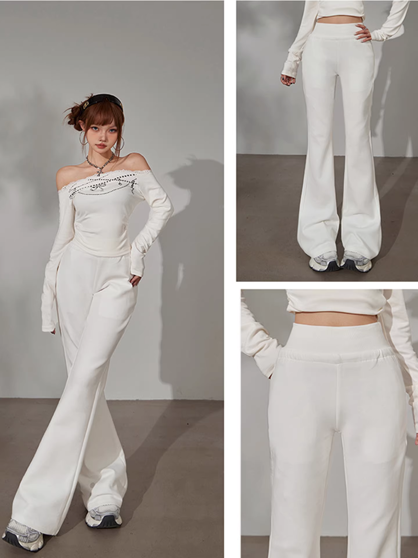 Quần thể thao nữ La Chapelle lót lông cừu dày, dáng loe, mùa thu đông 2025, cạp cao, chất liệu co giãn, kiểu dáng chuông