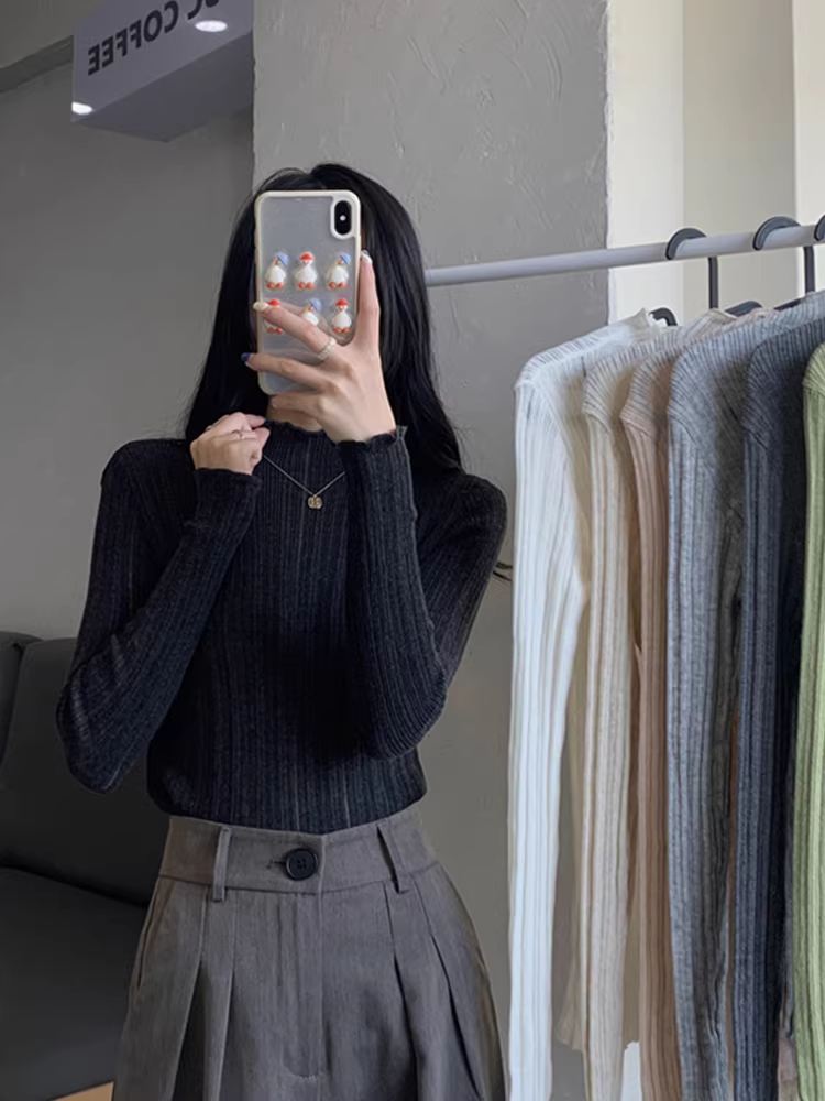 Áo len dệt kim cổ lọ nửa cao La Chapelle dành cho nữ, áo lót ôm sát kiểu dáng mới thu đông 2025.