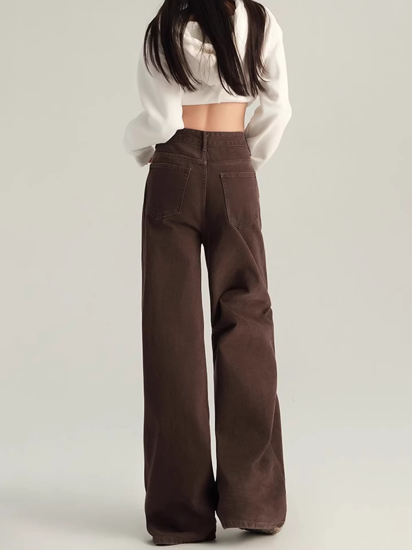 Quần jeans ống rộng màu cà phê La Chapelle dành cho nữ, mẫu mới thu đông 2025, kiểu vintage, cạp cao, dáng rộng, dài chấm đất, thẳng.