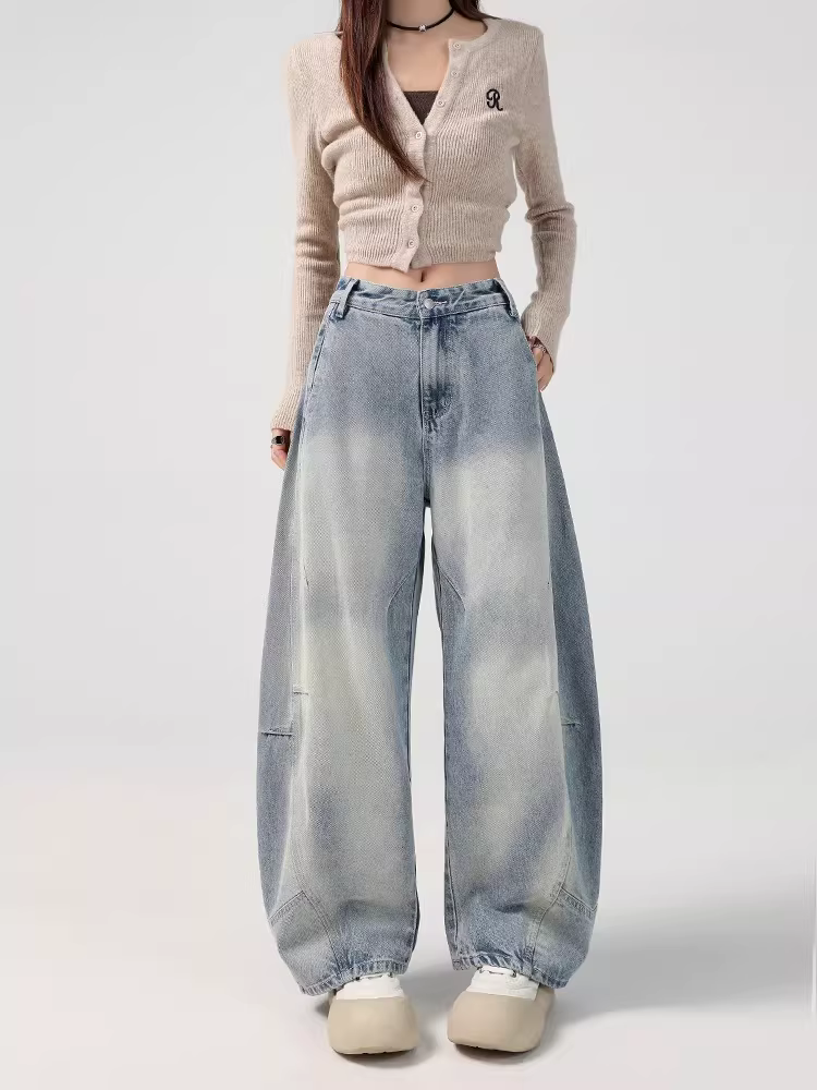 Quần jeans ống rộng La Chapelle dành cho nữ, mẫu mới hè 2025, cạp cao, dáng suôn dài chấm đất, kiểu quần ống đứng dáng kiếm.