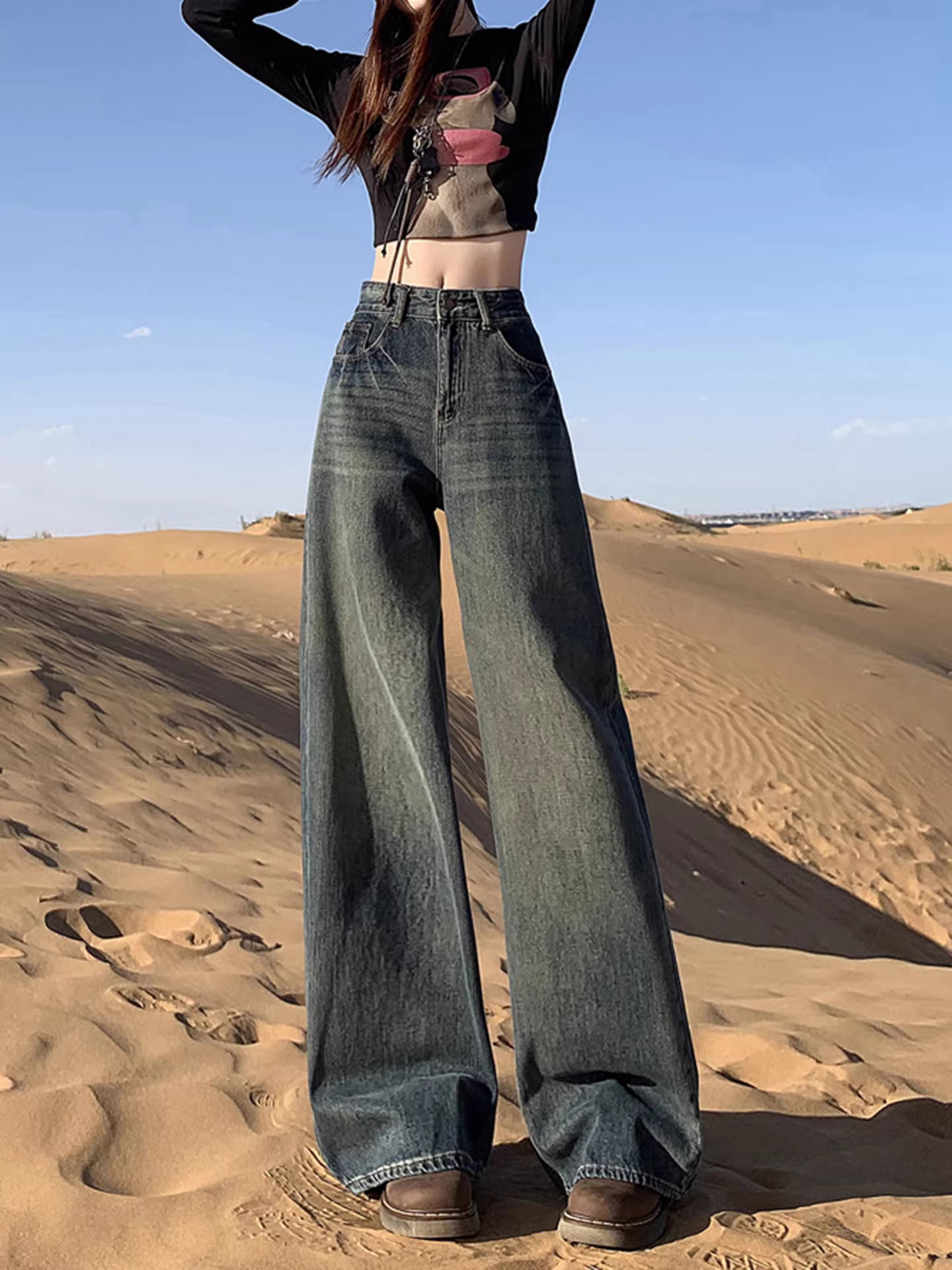 Quần jeans ống rộng La Chapelle kiểu retro dành cho nữ, thu đông 2025, cạp cao, dáng suông, size nhỏ