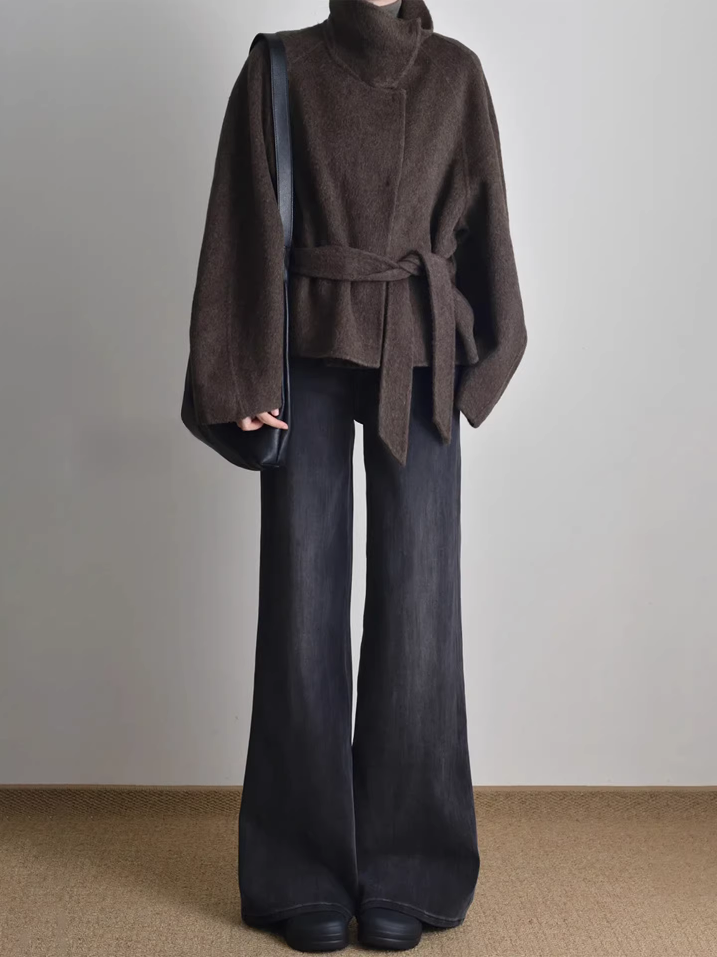 Quần jeans nữ La Chapelle lót lông dày, dáng loe, kiểu mới thu đông 2025, cạp cao, ôm dáng, ống chuông