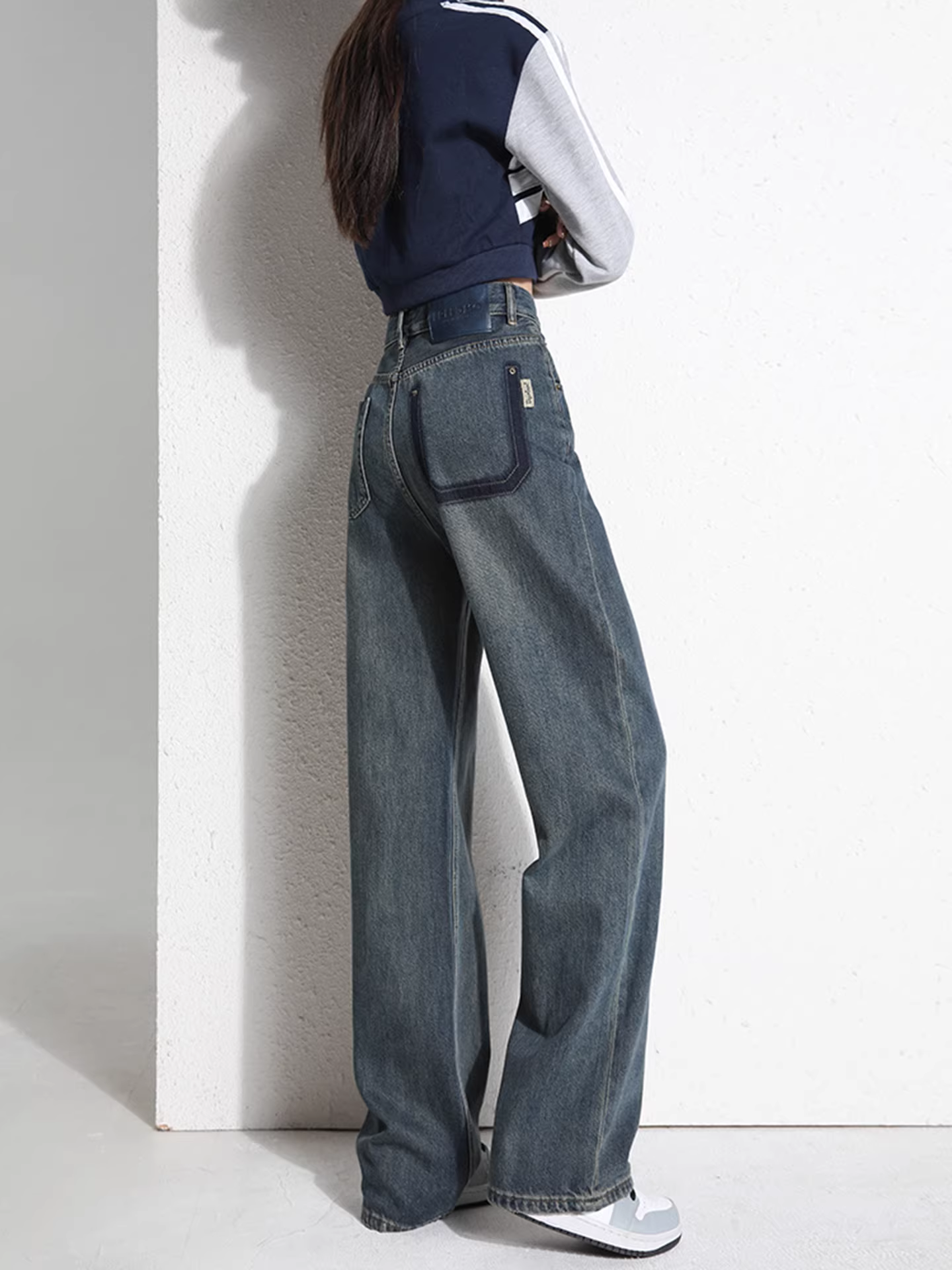 Quần jeans ống rộng La Chapelle kiểu retro dành cho nữ, mẫu mới xuân thu 2025, cạp cao, dáng suôn tôn dáng