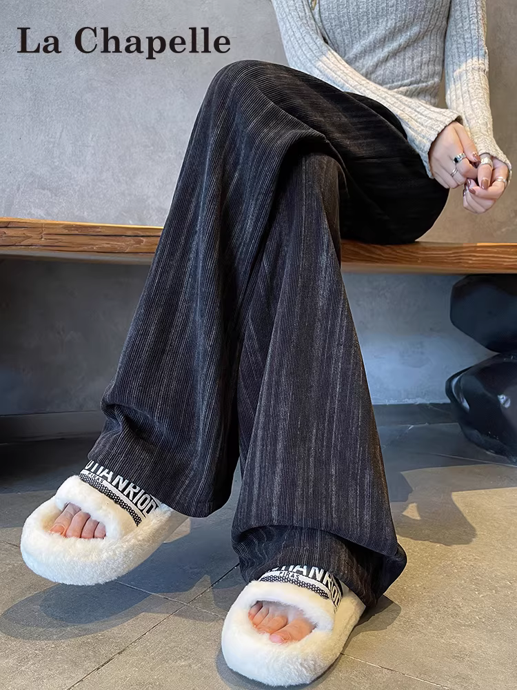 Quần ống rộng nhuộm màu đen La Chapelle dành cho nữ, kiểu dáng mới thu đông 2025, chất liệu mềm mại, dáng rộng, phong cách thoải mái, quần ống đứng.