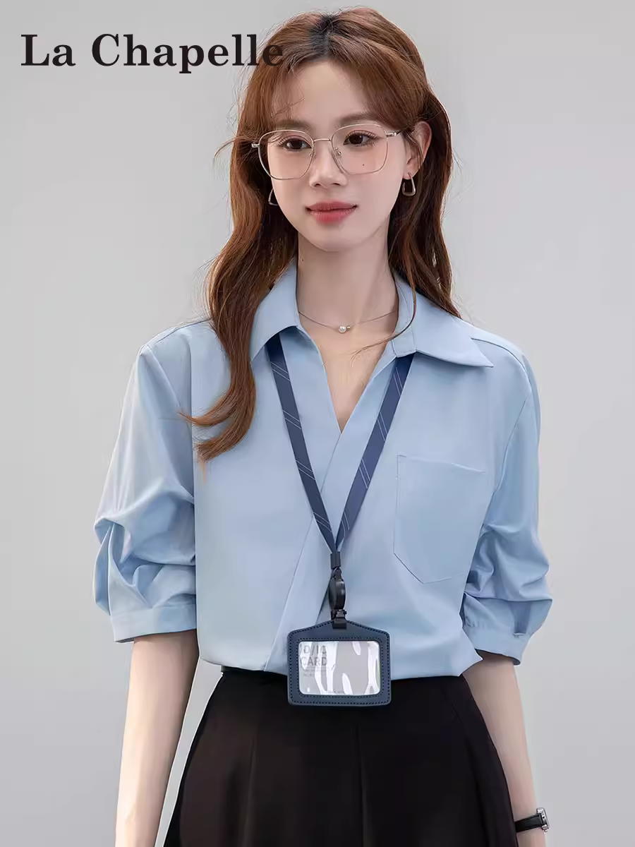 Áo sơ mi ngắn tay kiểu Pháp La Chapelle dành cho nữ, mẫu mới mùa hè 2025, siêu thời trang, thích hợp đi làm và trang phục công sở.